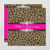 Hot Pink Leopard Quinceanera Uitnodigingen (Voorkant / Achterkant)