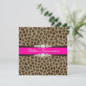 Hot Pink Leopard Quinceanera Uitnodigingen (Staand voorkant)