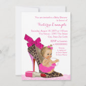 Hot Pink Leopard Shoe Baby shower Kaart (Achterkant)