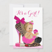Hot Pink Leopard Shoe Baby shower Kaart (Voorkant)