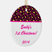 Hot Pink Leopard Spot Gepersonaliseerde naam Ornam Keramisch Ornament (Rechts)