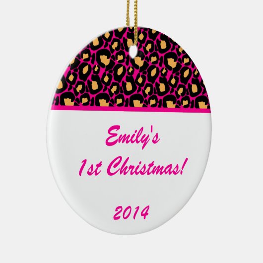 Hot Pink Leopard Spot Gepersonaliseerde naam Ornam Keramisch Ornament (Rechts)