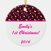 Hot Pink Leopard Spot Gepersonaliseerde naam Ornam Keramisch Ornament (Voorkant)