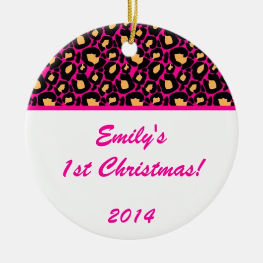 Hot Pink Leopard Spot Gepersonaliseerde naam Ornam Keramisch Ornament (Voorkant)