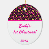 Hot Pink Leopard Spot Gepersonaliseerde naam Ornam Keramisch Ornament (Links)