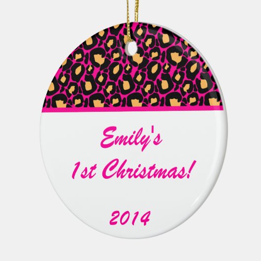 Hot Pink Leopard Spot Gepersonaliseerde naam Ornam Keramisch Ornament (Links)
