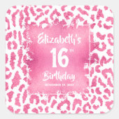 Hot Pink Leopard Sweet 16 Verjaardag Vierkante Sticker (Voorkant)