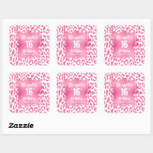Hot Pink Leopard Sweet 16 Verjaardag Vierkante Sticker (Vel)