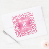 Hot Pink Leopard Sweet 16 Verjaardag Vierkante Sticker (Envelop)