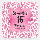 Hot Pink Leopard Sweet 16 Verjaardag Vierkante Sticker (Voorkant)