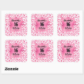Hot Pink Leopard Sweet 16 Verjaardag Vierkante Sticker (Vel)