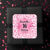 Hot Pink Leopard Sweet 16 Verjaardag Vierkante Sticker