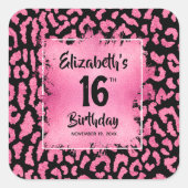 Hot Pink Leopard Sweet 16 Verjaardag Vierkante Sticker (Voorkant)