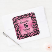 Hot Pink Leopard Sweet 16 Verjaardag Vierkante Sticker (Envelop)