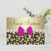 Hot Pink Leopard Sweet Sixteen Kaart (Staand voorkant)