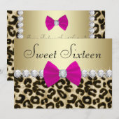 Hot Pink Leopard Sweet Sixteen Kaart (Voorkant / Achterkant)