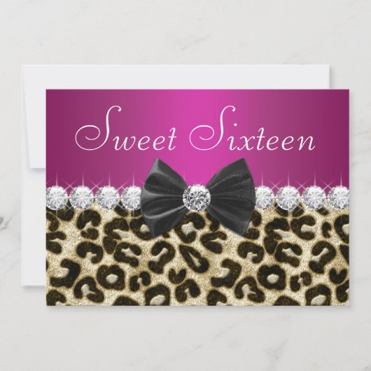 Hot Pink Leopard Sweet Sixteen Kaart (Voorkant)