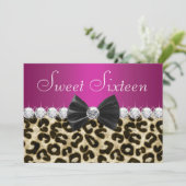 Hot Pink Leopard Sweet Sixteen Kaart (Staand voorkant)