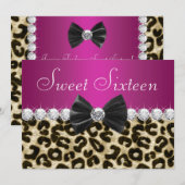 Hot Pink Leopard Sweet Sixteen Kaart (Voorkant / Achterkant)