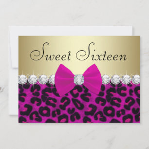 Hot Pink Leopard Sweet Sixteen Kaart