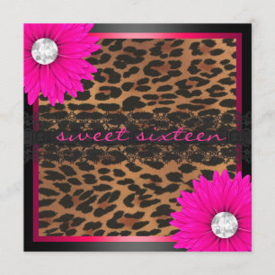 Hot Pink Leopard Sweet Sixteen Kaart