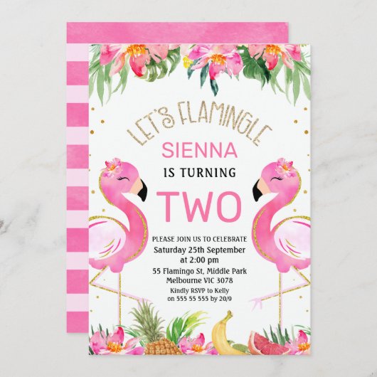 Hot Pink Lets Flamingle Flamingo 1e verjaardag Kaart (Voorkant / Achterkant)