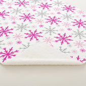 Hot Pink, Light Pink & Silver Glitter Snowflakes Sherpa Deken (3/4)