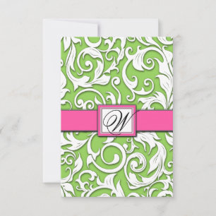Hot Pink & Lime Green Damask Wedding RSVP-kaarten RSVP Kaartje