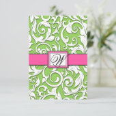 Hot Pink & Lime Green Damask Wedding RSVP-kaarten RSVP Kaartje (Staand voorkant)
