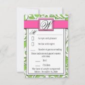 Hot Pink & Lime Green Damask Wedding RSVP-kaarten RSVP Kaartje (Achterkant)