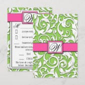 Hot Pink & Lime Green Damask Wedding RSVP-kaarten RSVP Kaartje (Voorkant / Achterkant)