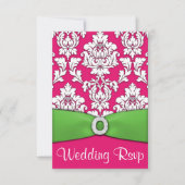 Hot Pink & Lime Green Damask Wedding RSVP-kaarten RSVP Kaartje (Voorkant)
