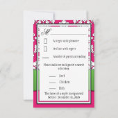Hot Pink & Lime Green Damask Wedding RSVP-kaarten RSVP Kaartje (Achterkant)