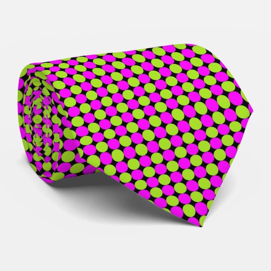 Hot Pink & Lime Green Polka Dots Stropdas (Opgerold)