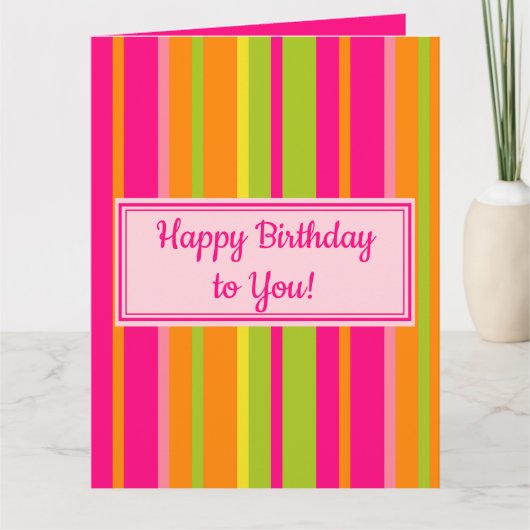 Hot Pink, Lime Green, Sinaasappel en Yellow Birthd Kaart (Voorkant)