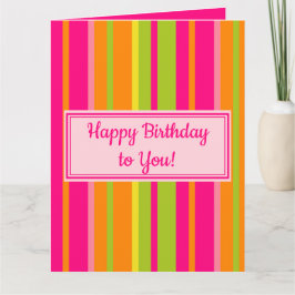 Hot Pink, Lime Green, Sinaasappel en Yellow Birthd Kaart