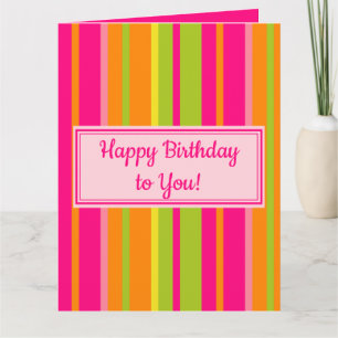 Hot Pink, Lime Green, Sinaasappel en Yellow Birthd Kaart