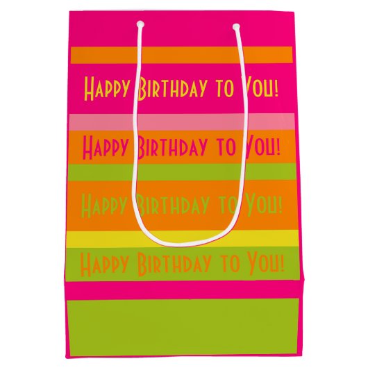 Hot Pink, Limoen, Sinaasappel en geel Happy Birthd Medium Cadeauzakje (Achterkant)