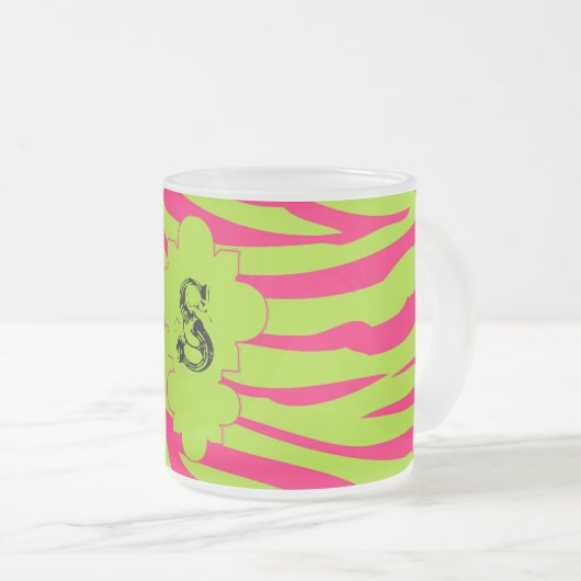 Hot Pink Limoen Zebra Frosted Glass Coffee Mok Cup (Voorkant rechts)
