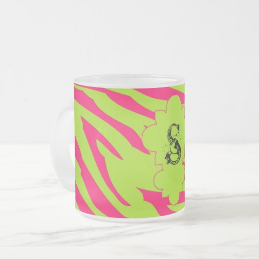 Hot Pink Limoen Zebra Frosted Glass Coffee Mok Cup (Voorkant links)