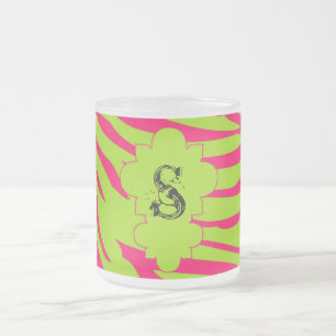 Hot Pink Limoen Zebra Frosted Glass Coffee Mok Cup