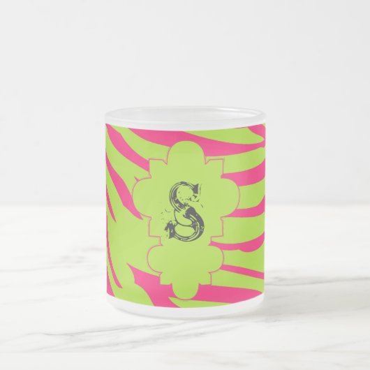 Hot Pink Limoen Zebra Frosted Glass Coffee Mok Cup (Center)