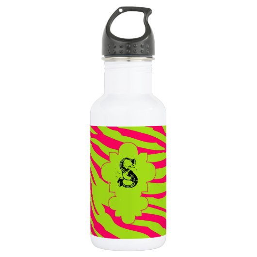 Hot Pink Limoen Zebra Print 32 oz. Waterfles (Voorkant)