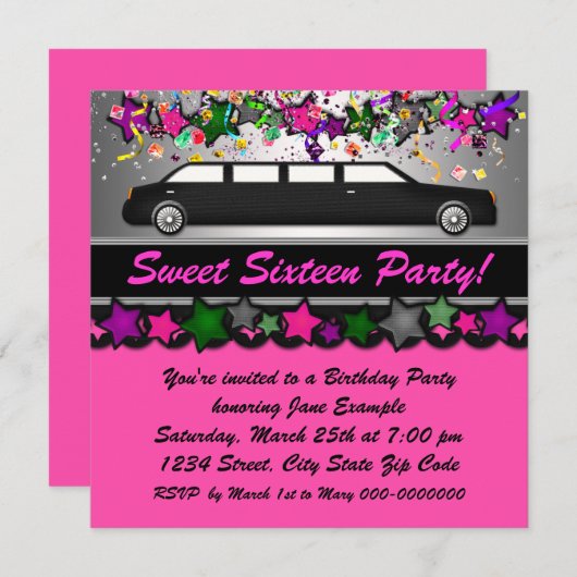 Hot Pink Limousine Verjaardagsfeestje Kaart (Voorkant / Achterkant)