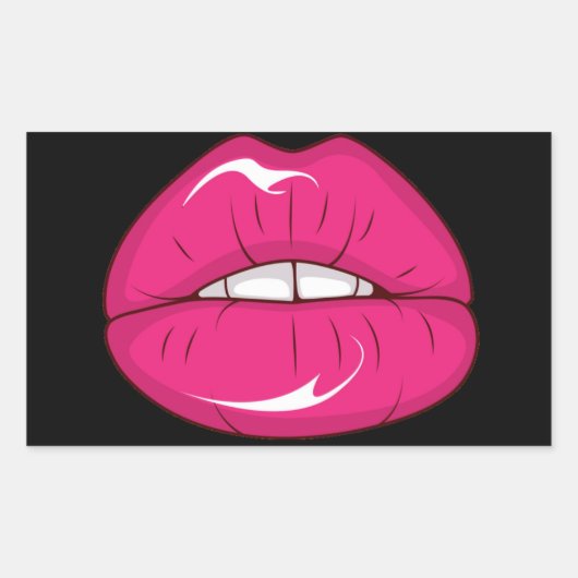Hot Pink Lips - Een Kus en een Glimlach! Rechthoekige Sticker (Voorkant)