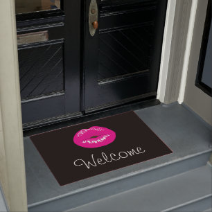 Hot Pink Lips Glamoureus Afbeelding Welkom Deurmat