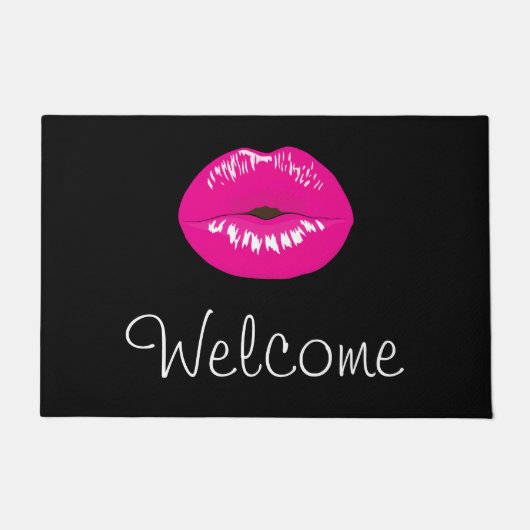 Hot Pink Lips Glamoureus Afbeelding Welkom Deurmat (Voorkant)