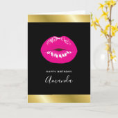 Hot Pink Lips Glamoureus Girl Birthday Kaart (Gele Bloem)
