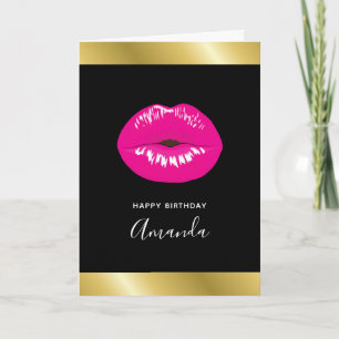 Hot Pink Lips Glamoureus Girl Birthday Kaart