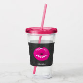 Hot Pink Lips Glamoureus Illustratie Acryl Drinkbeker (Achterkant)